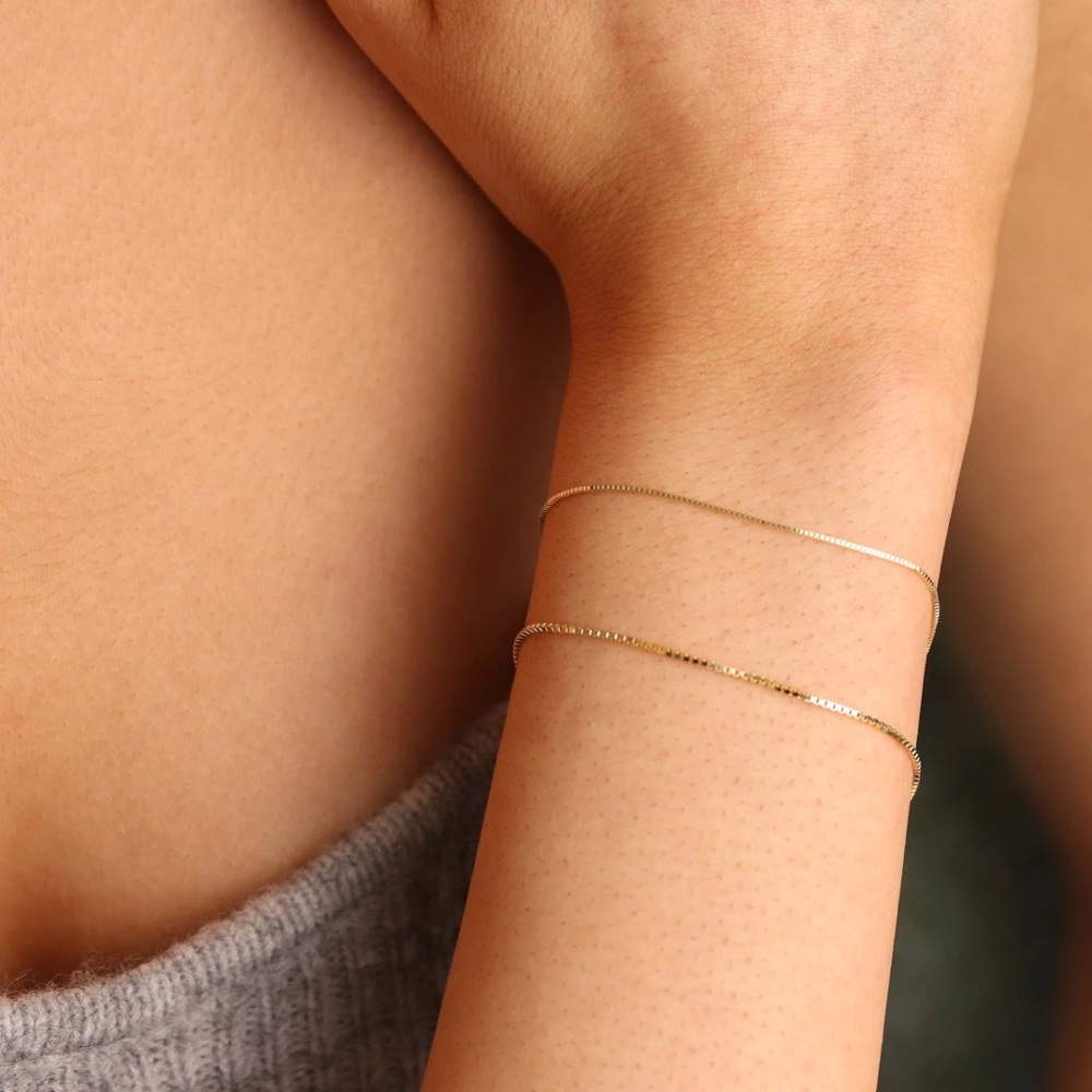 NWT 14k Gold Box Chain Bracelet, 6.75 in
